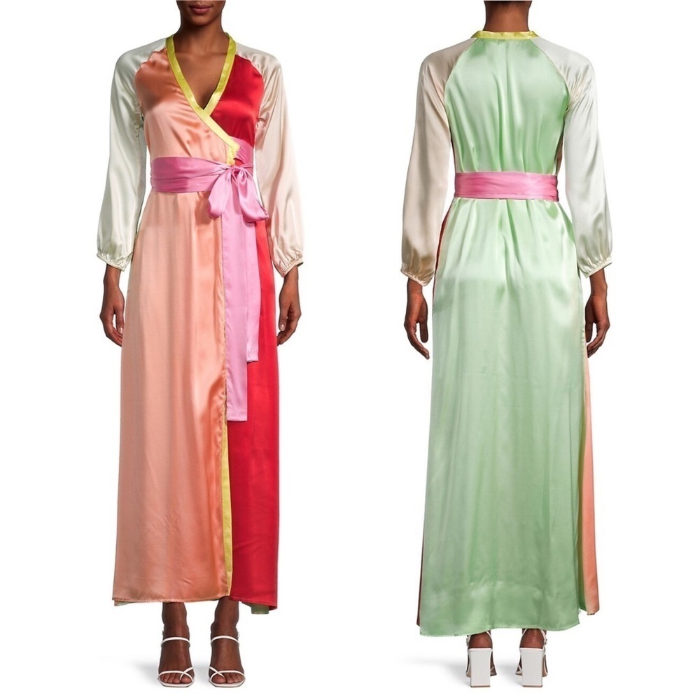 NWT RHODE Jagger Color Block 100% Silk Wrap Dress